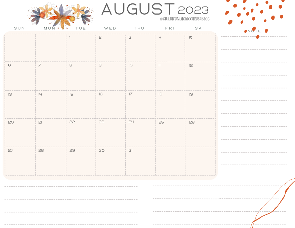 August monthly planner 2023 free printable, free download