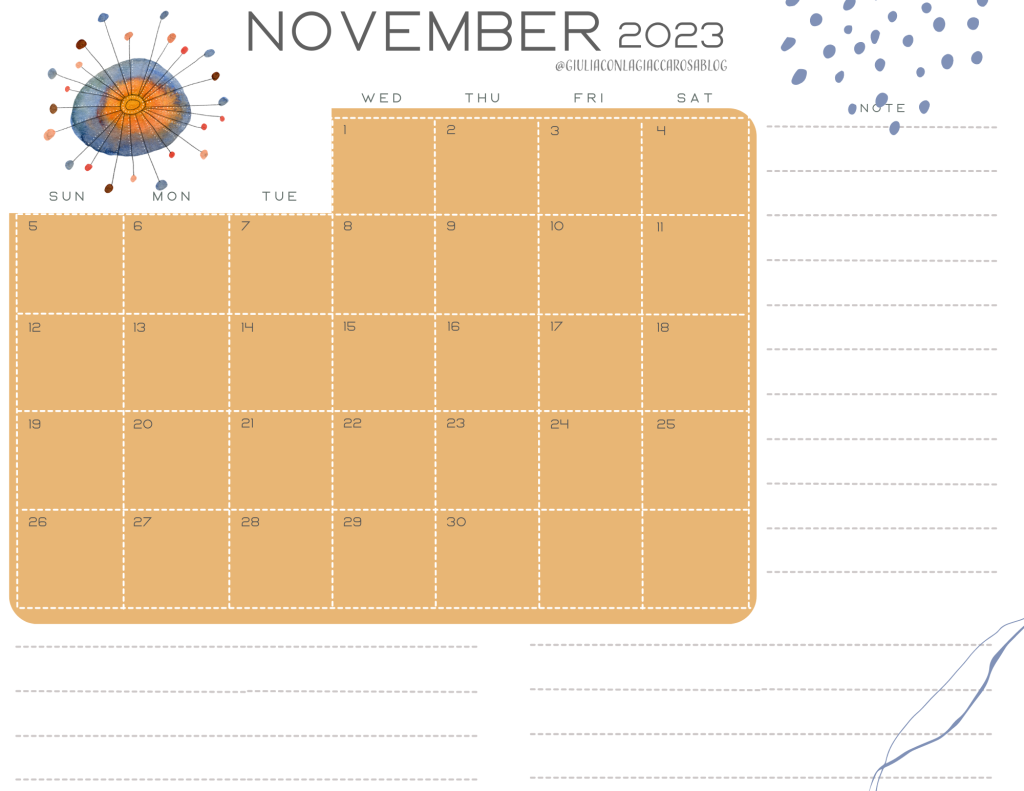 November monthly planner 2023 free printable, free download