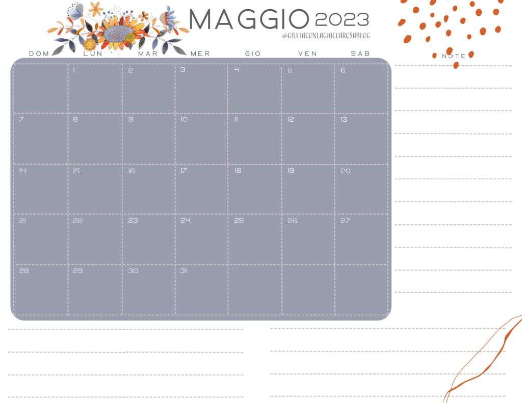 planner mensile MAGGIO 2023 stampabile gratuitamente