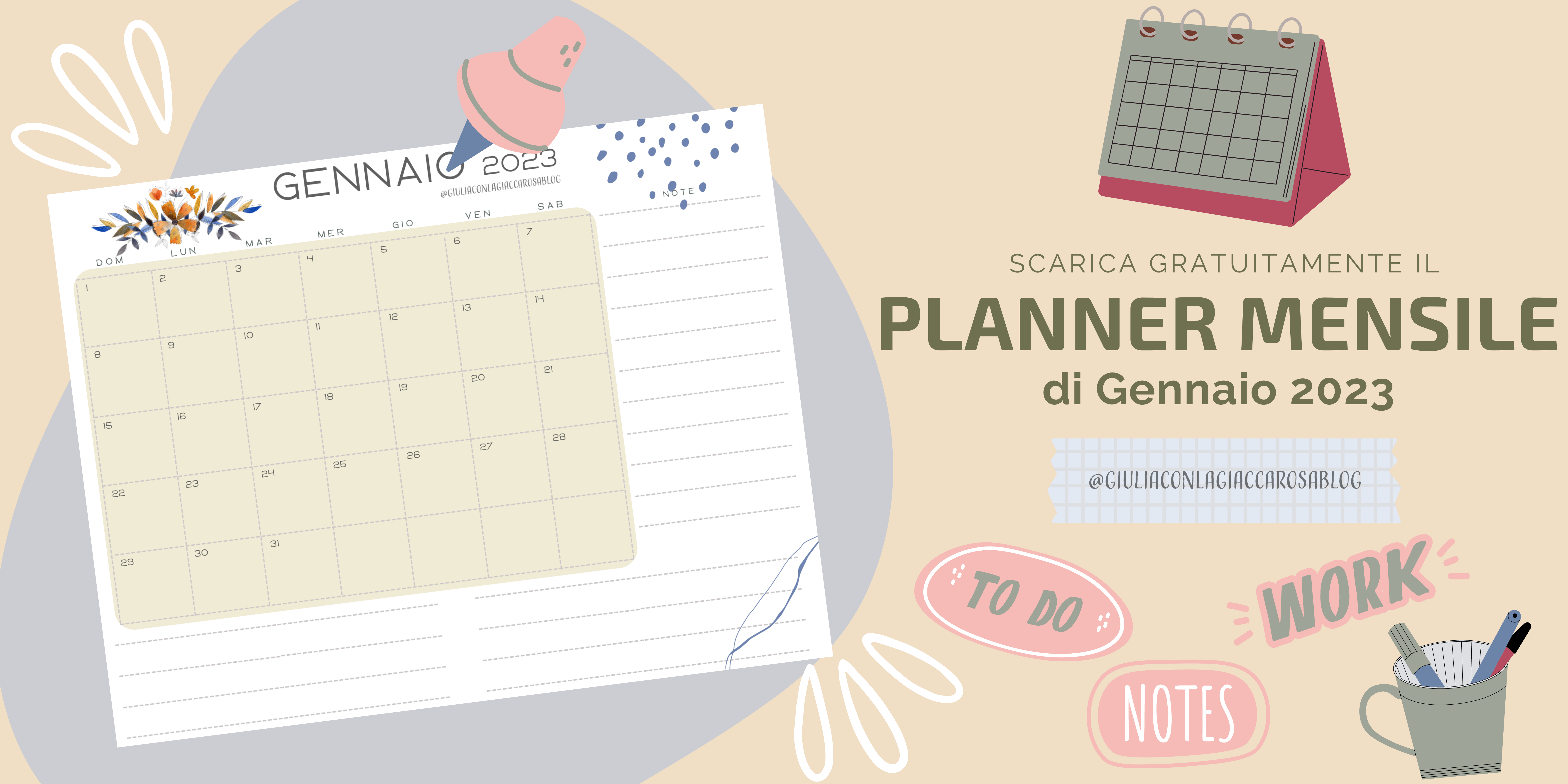 Stampabili gratuiti| Planner mensile GENNAIO 2023
