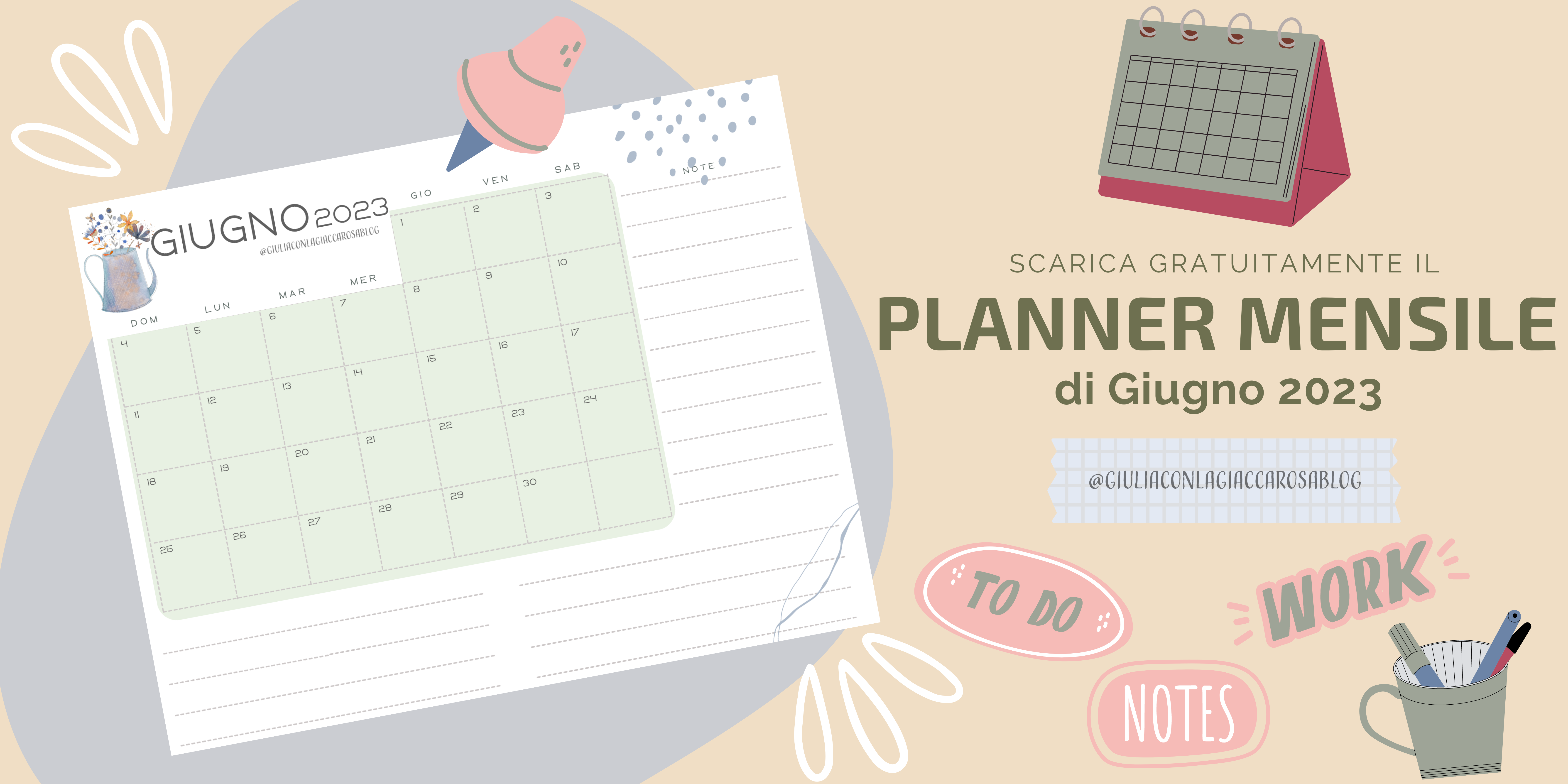 Stampabili gratuiti| Planner mensile GIUGNO 2023